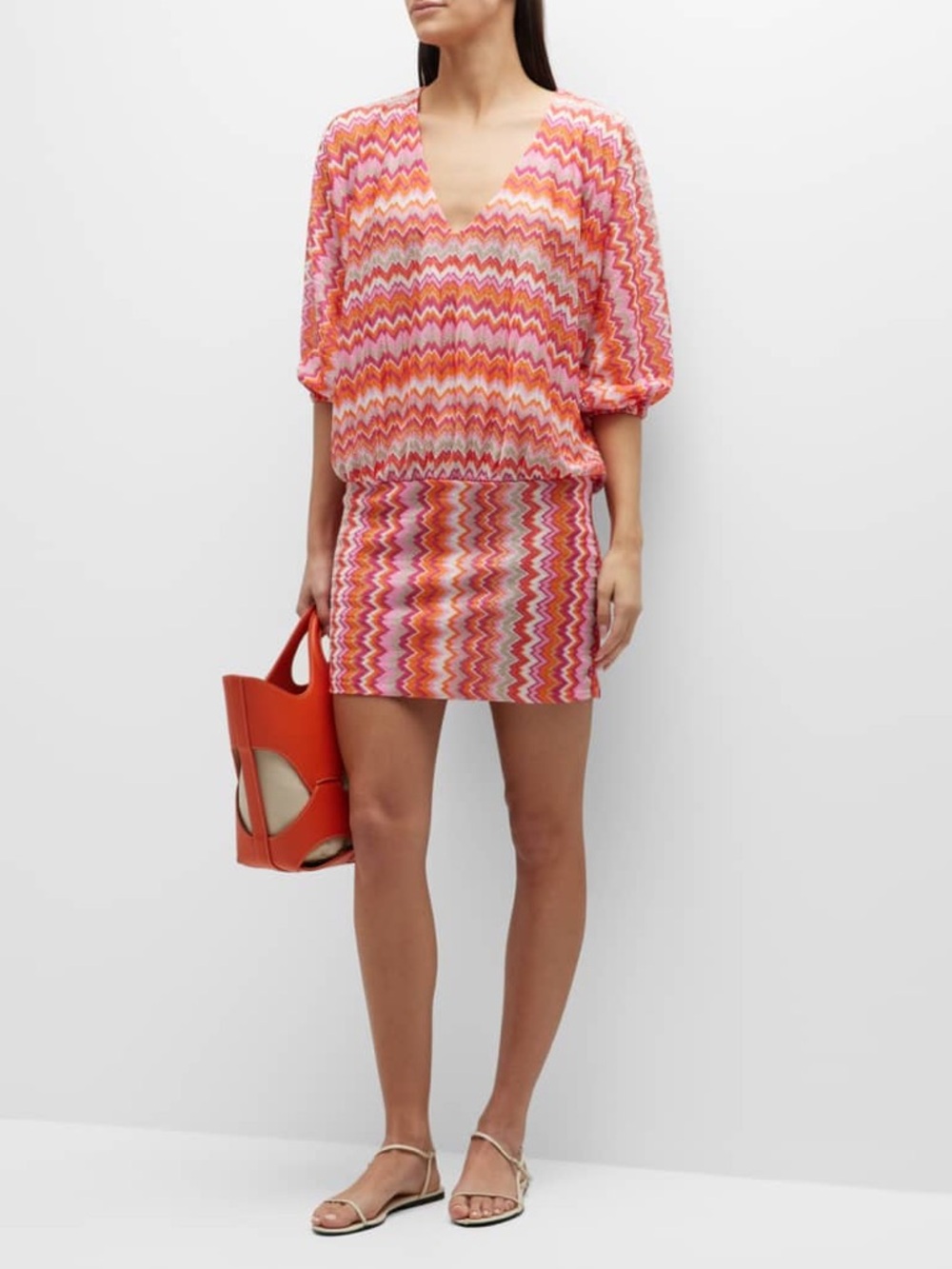 Trina Turk Pink and Orange Zigzag Swim Cover-Up Tunic S/M